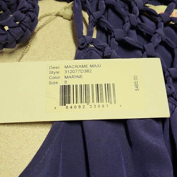 Rebecca Taylor Marine Blue Macrame Maxi Dress, Size 8, 100% Silk, NWT - Picture 8 of 10